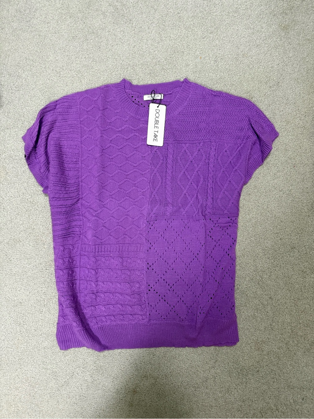 NWT DOUBLE TAKE Women's Purple Short Sleeve Knit Patchwork Top XXL